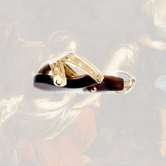 Antique 14k Gold Victorian Horn Shoe Charm Pendant, 14 ct Gold Miniature Sandal Clog, Hand-Carved Shoe Pendant