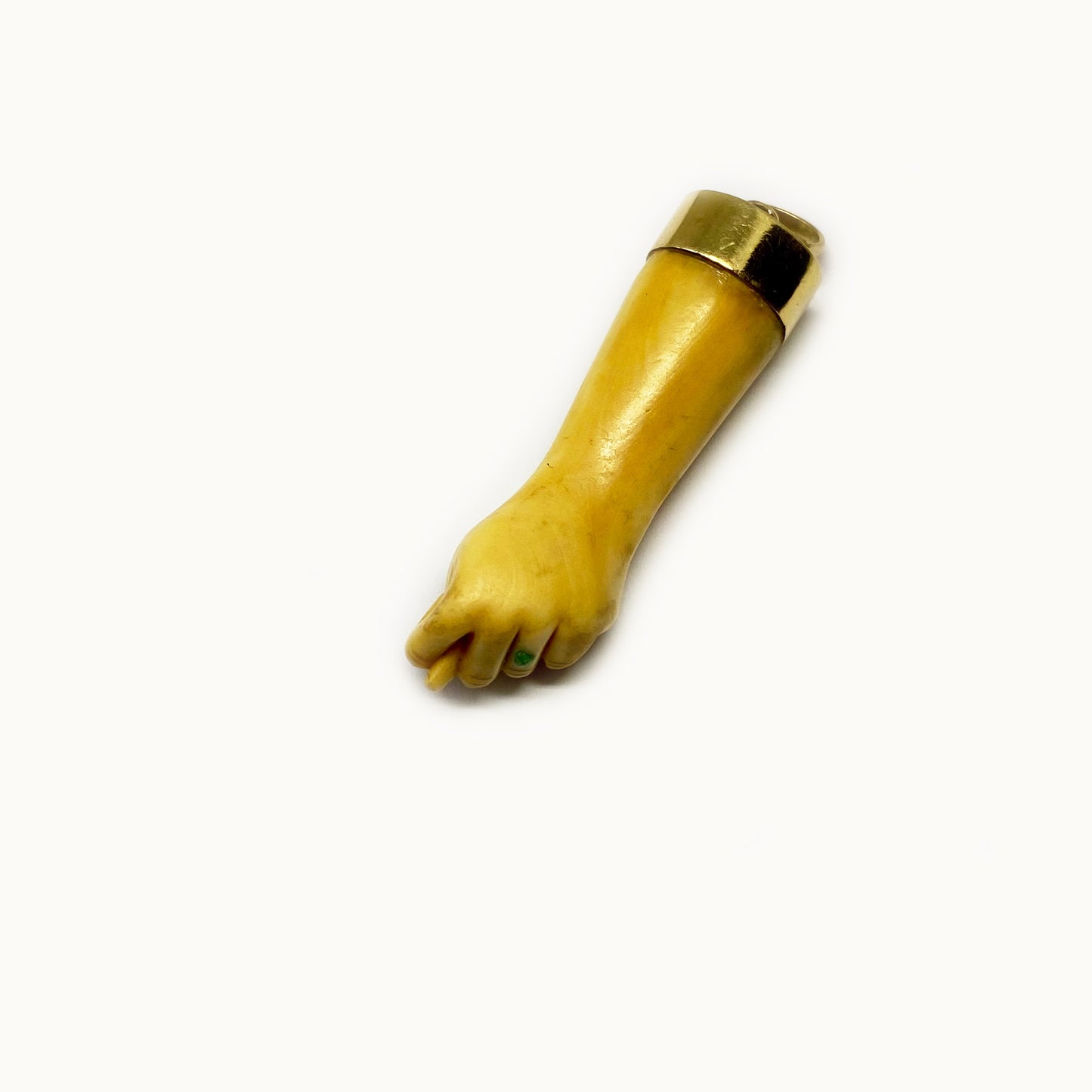 Vintage 18K Gold Figa, Resin, 1950s Hand Pendant, Bone Tone Figa Charm