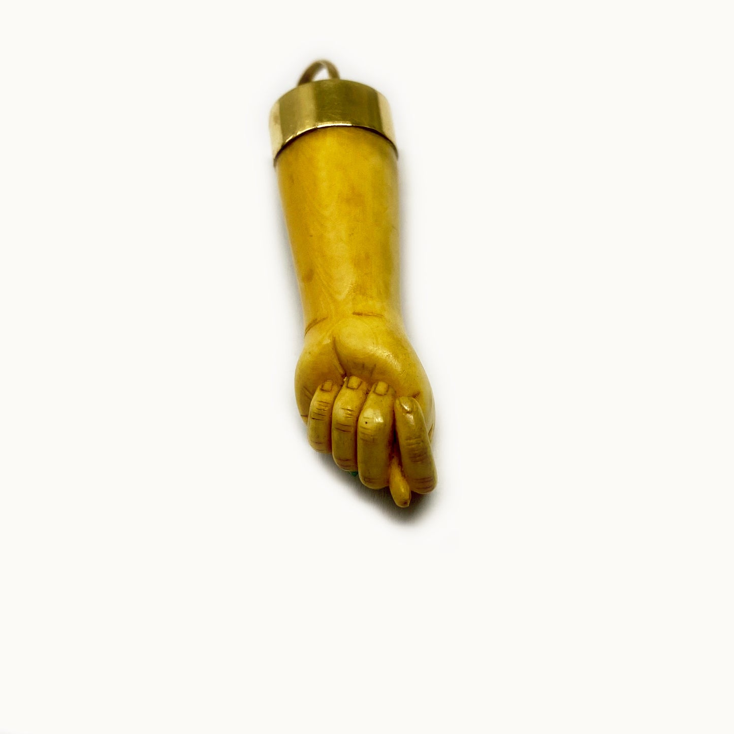 Vintage 18K Gold Figa, Resin, 1950s Hand Pendant, Bone Tone Figa Charm