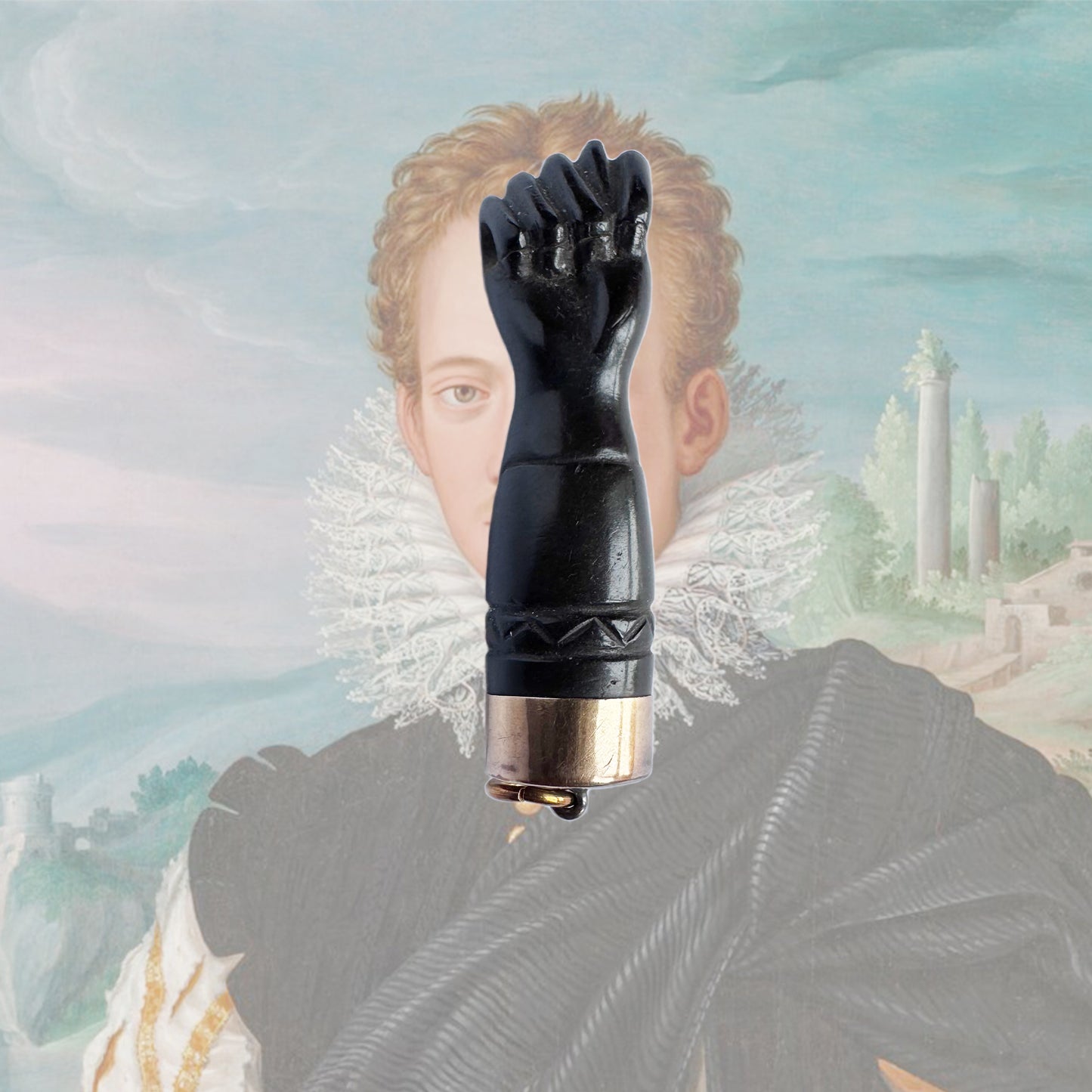 Antique Victorian Jet Figa Pendant, 9ct Gold Mano Fico Charm, Black Fist Hand Amulet, Mourning Jewellery, Lucky Talisman