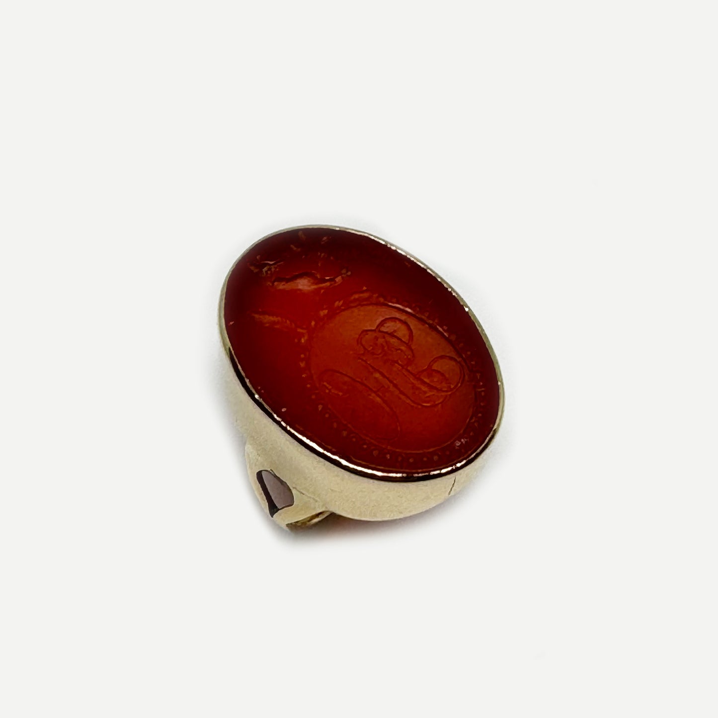 Antique 9k Gold Carnelian Intaglio Ring, Heraldic Coat Of Arms Motto, Edwardian Signet Ring, Family Crest Signet Ring, Seal Ring