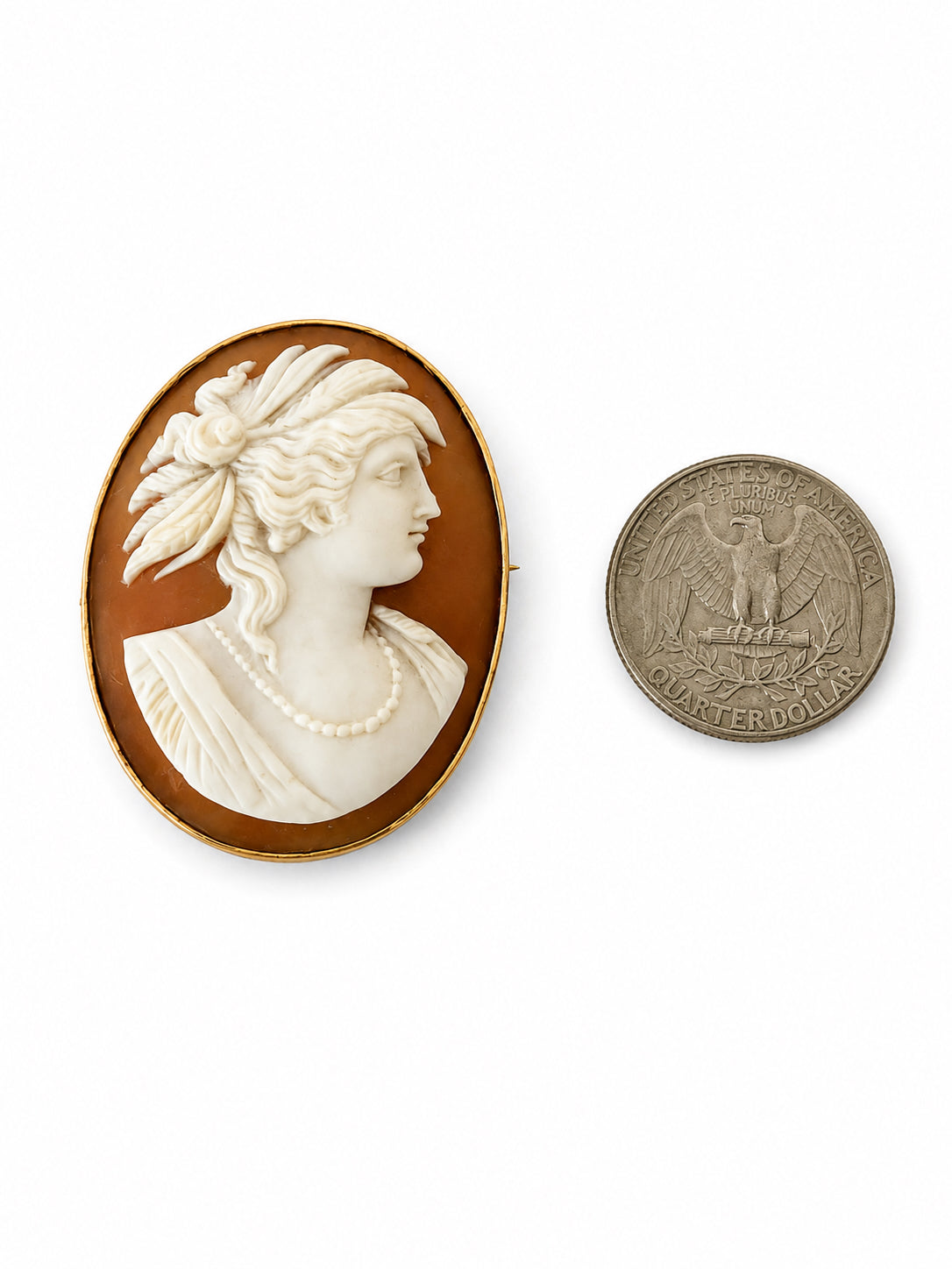 Antique Vintage 14k Gold Shell Cameo Brooch, Victorian Revival Italian Cameo Pin, Classical Lady Portrait Jewelry, 11 grams