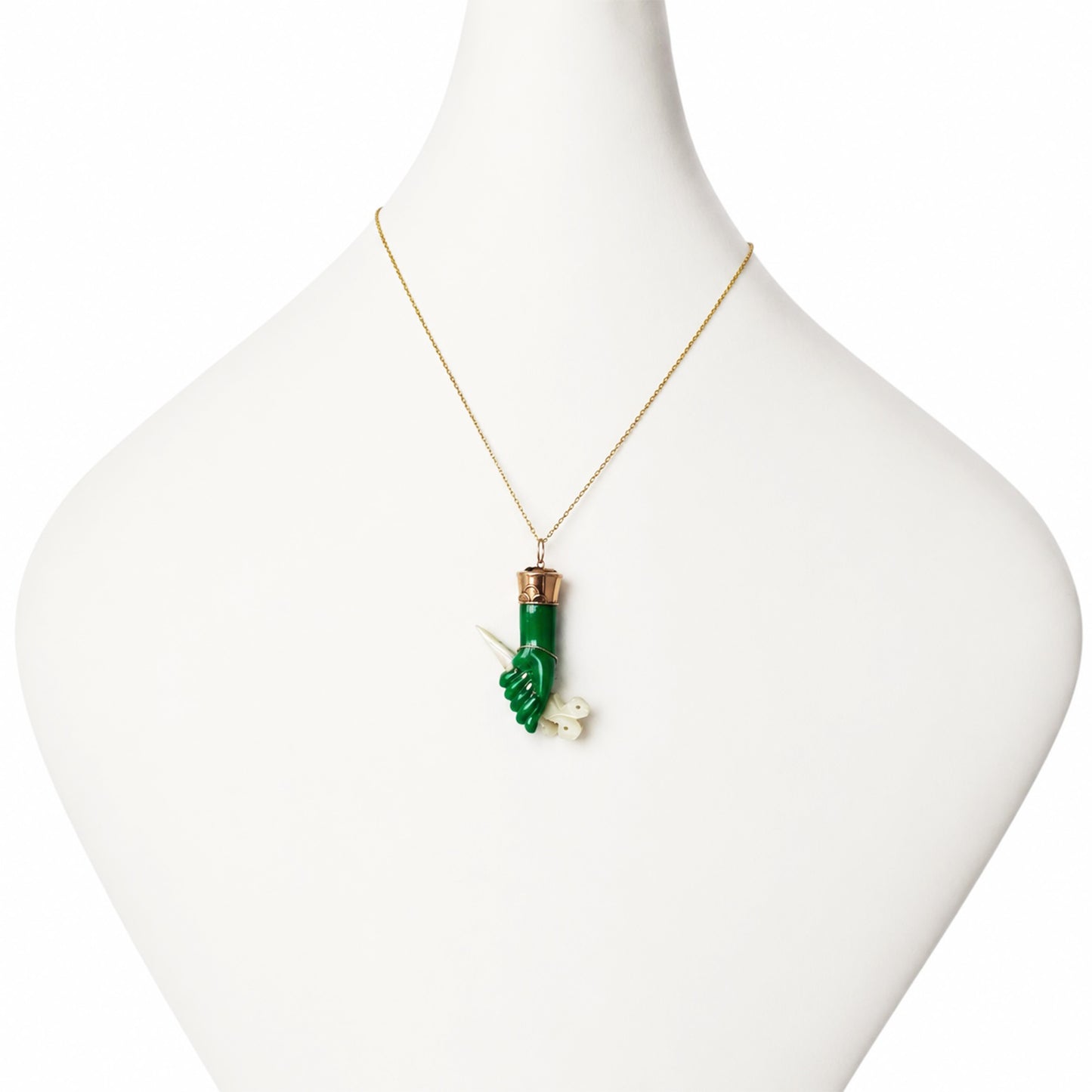Vintage 14k Gold Green Figa Pendant, Mano Fico Lucky Charm, Mother of Pearl Scissors Charm, Protective Hand Amulet, 1950s Jewellery