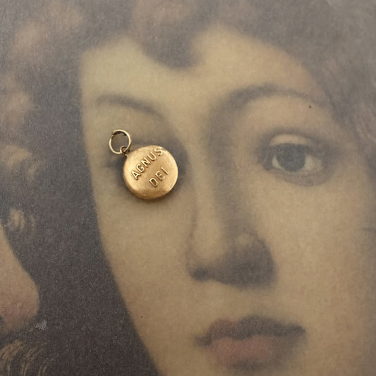 Vintage 1980s 14K Gold Agnus Dei Catholic Medal Charm, 9K Gold Bail, Catholic Lamb of God Medal, Devotional Gift