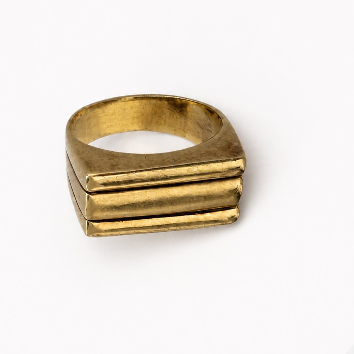 Vintage 18K Gold Geometric Modernist Ring, Unisex Stepped Statement Design, 18 ct Gold Tank Ring, Size 6