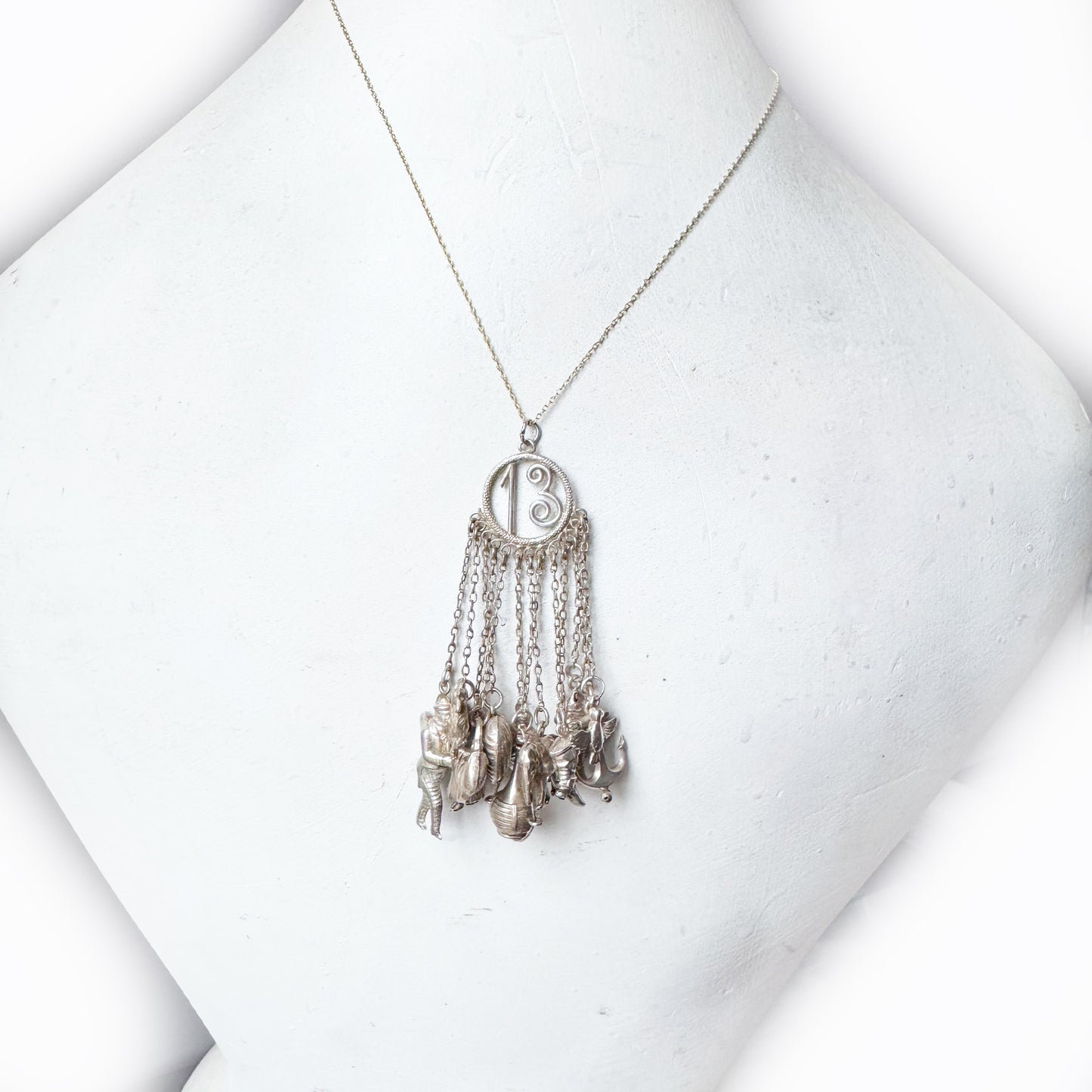 Vintage Silver Neapolitan Lucky Charm Pendant, 13 Talismans Italian Folk, Chatelaine