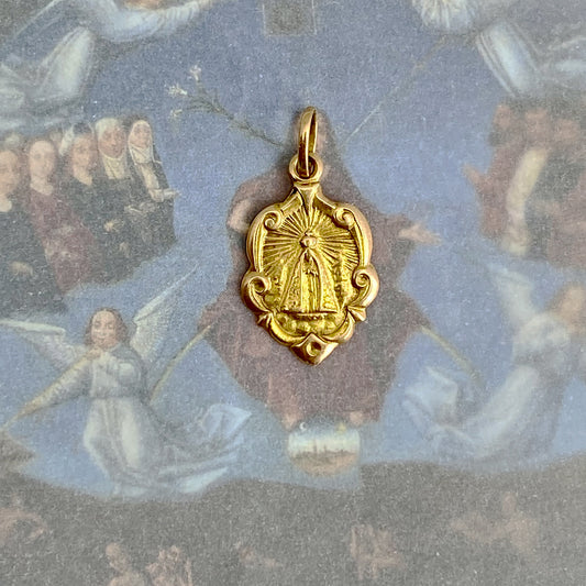 Antique 18k Gold Religious Medal, Our Lady Pendant