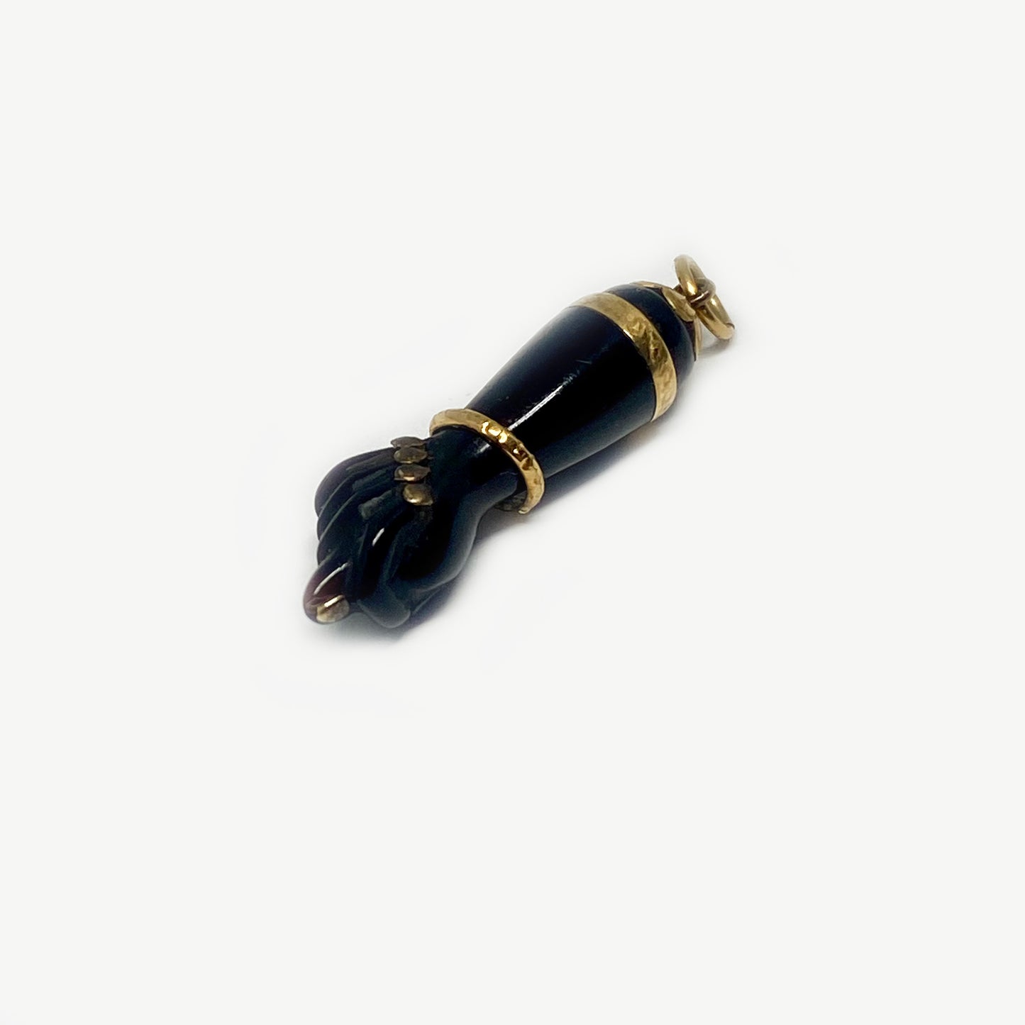Antique 14k Gold Black Figa, Satined Horn Figa Charm