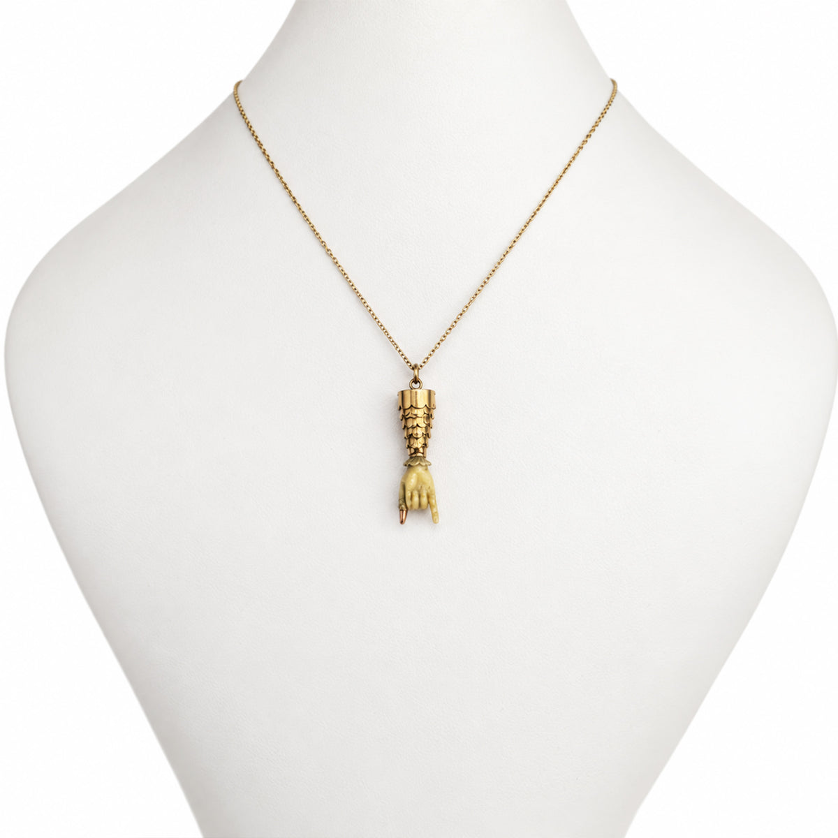 Antique Victorian 18k Gold Mano Cornuto Charm, Bone Horned Hand Figa Amulet, Italian Evil Eye Talisman, Articulated Lucky Pendant