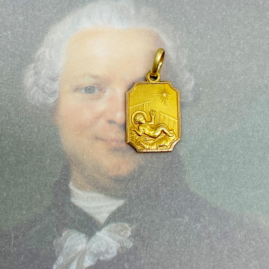 Vintage 9k Gold Religious Medal, Baby Crib Medal Pendant