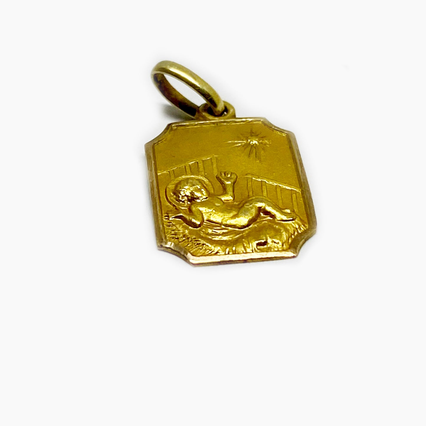 Vintage 9k Gold Religious Medal, Baby Crib Medal Pendant