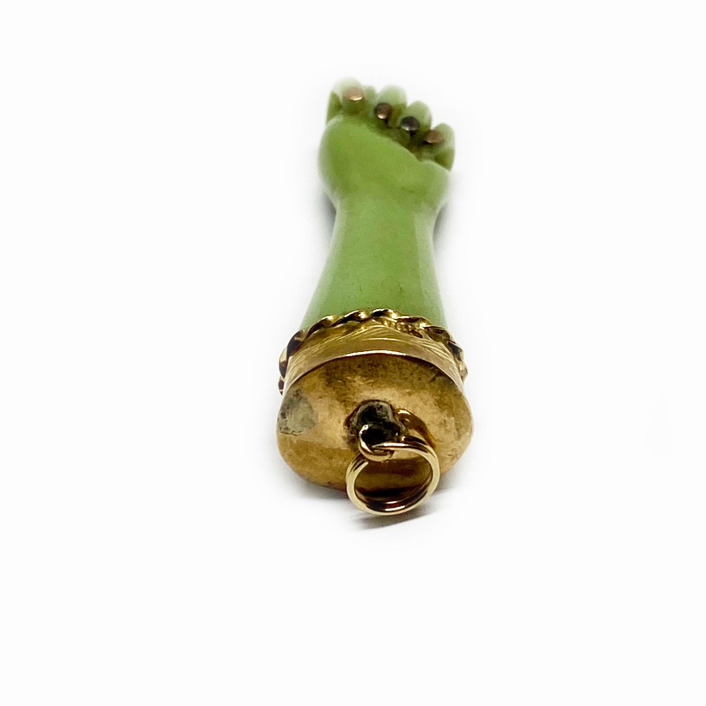 Vintage 18k Gold Green Resin Hand Amulet 1950’s Figa Charm