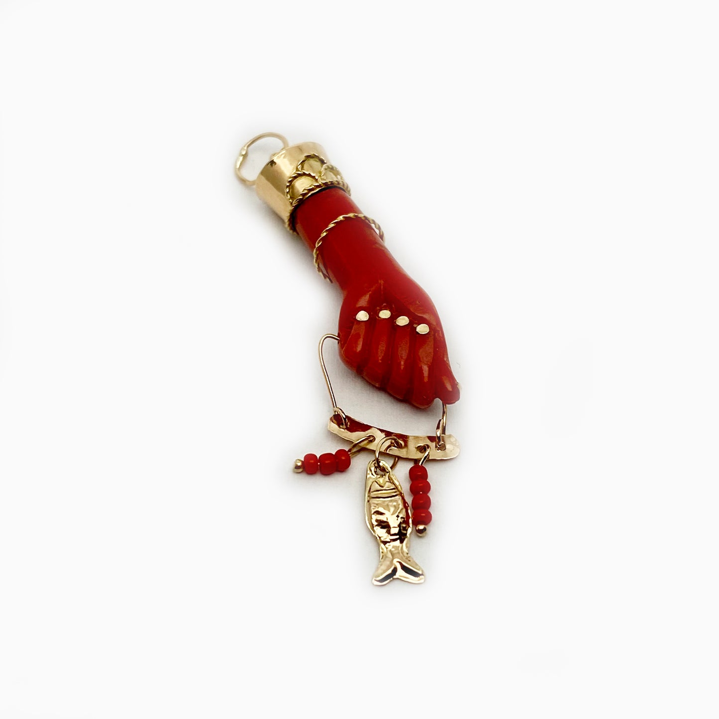 Vintage 14k Gold 1950s Red Resin Figa Charm