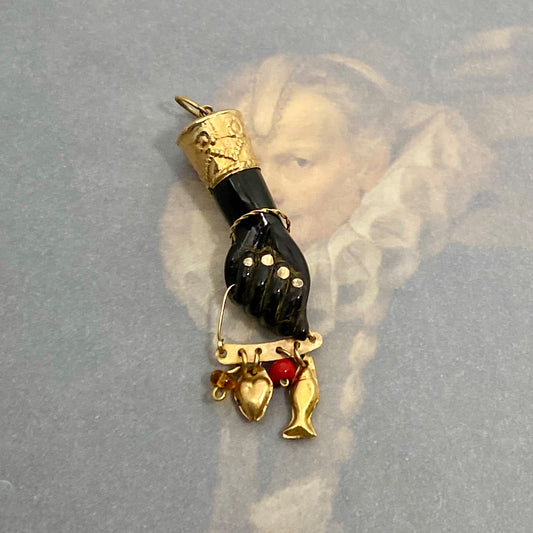 Vintage 16k Gold Figa 1930s, Black, Charms, Figa Charm