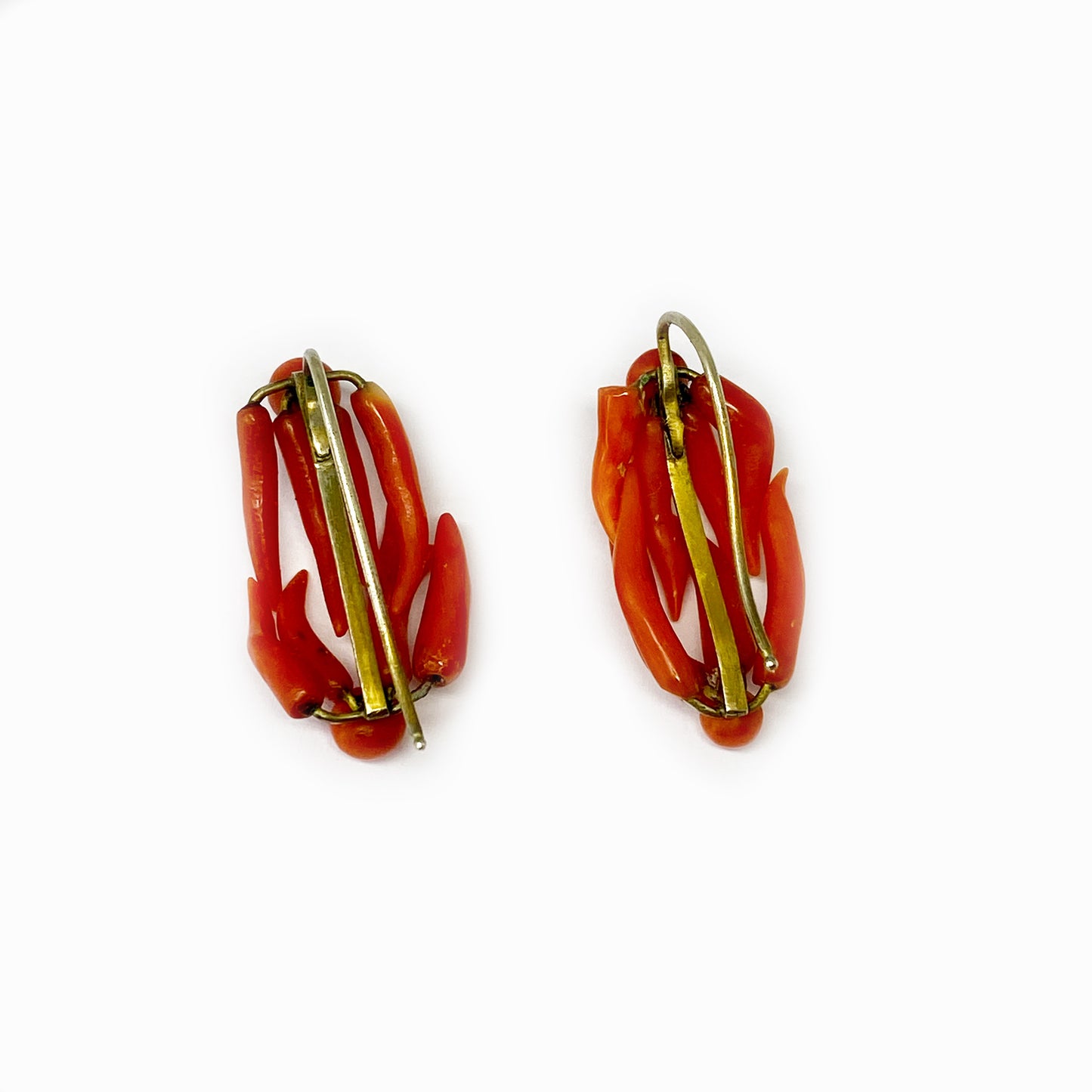 Antique Natural Coral Metal Base Victorian Earrings