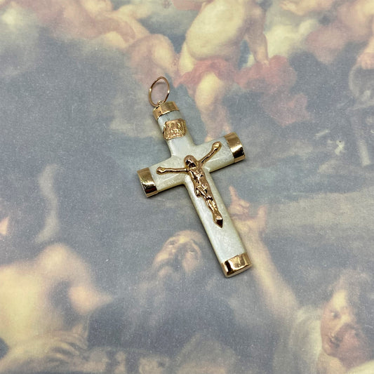 Antique 14k Gold Mother of Pearl Cross Pendant