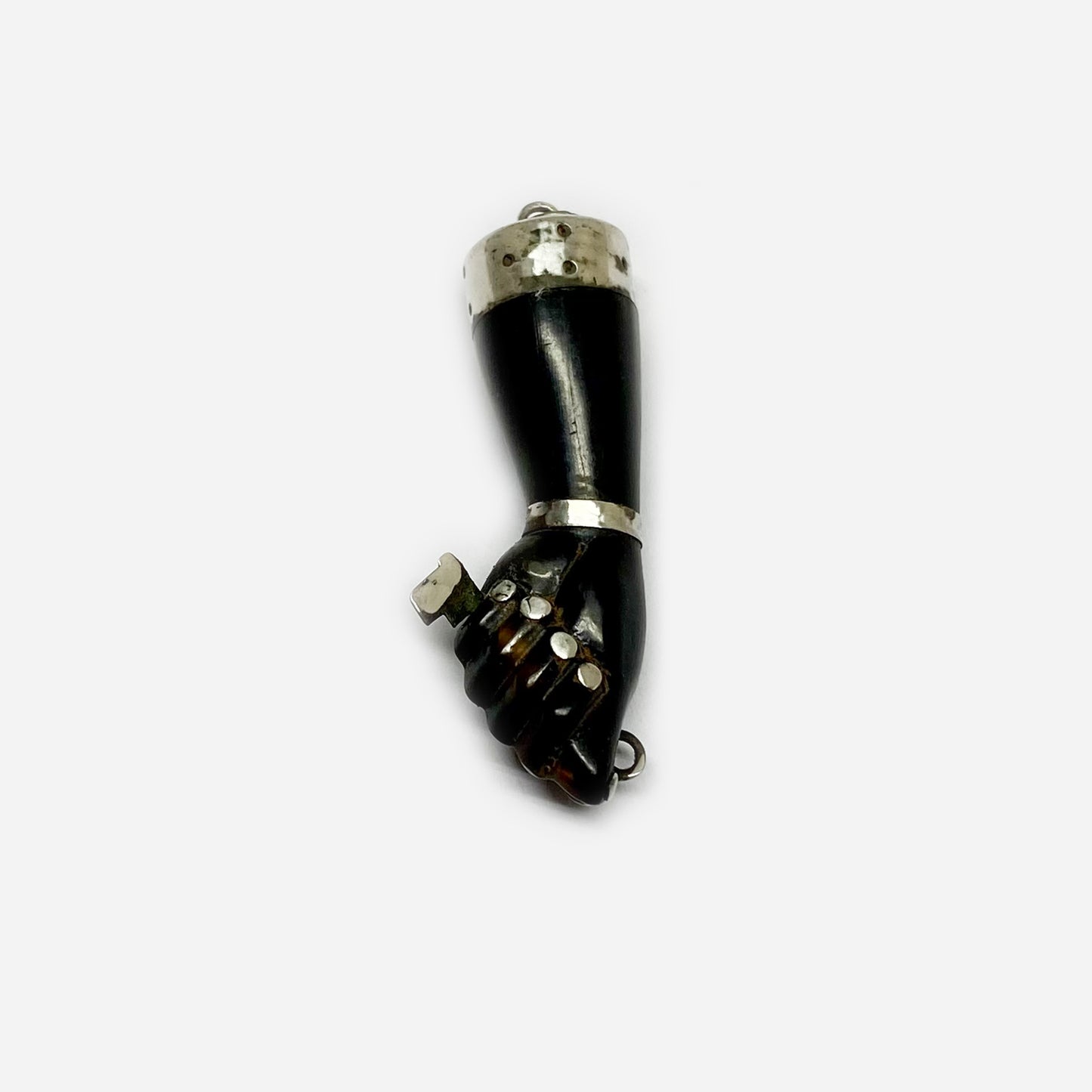 Antique Stained Horn Fist, Silver Tone 1950's Figa, Amulet, Figa Charm, Pendant, Talisman, Mano Fico, Key Figa, Evil Eye, Mano Figa, Hand