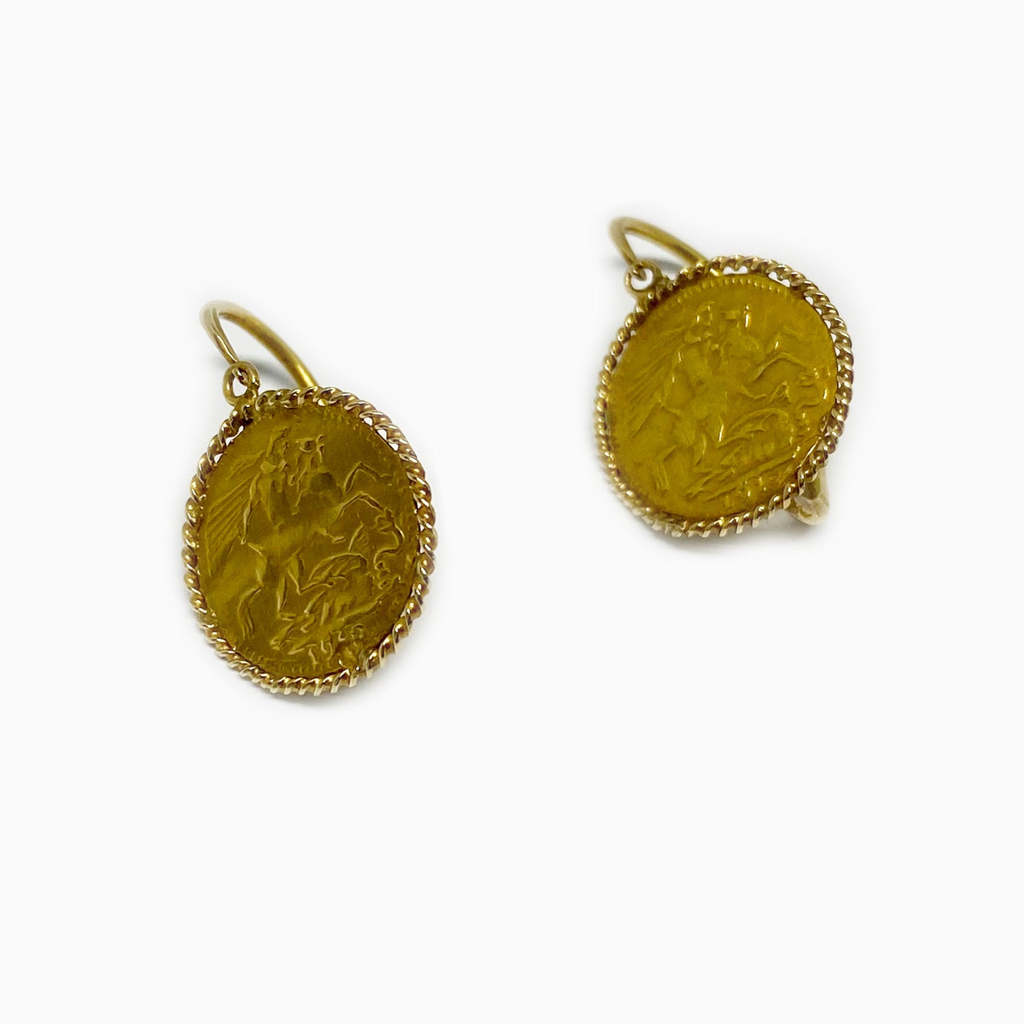 Vintage 14k Gold St George Victoria Veiled Head Coin Earrings, 1960s Gold Coin earrings 14 ct gold, Revival Half Sovereign Jewellery