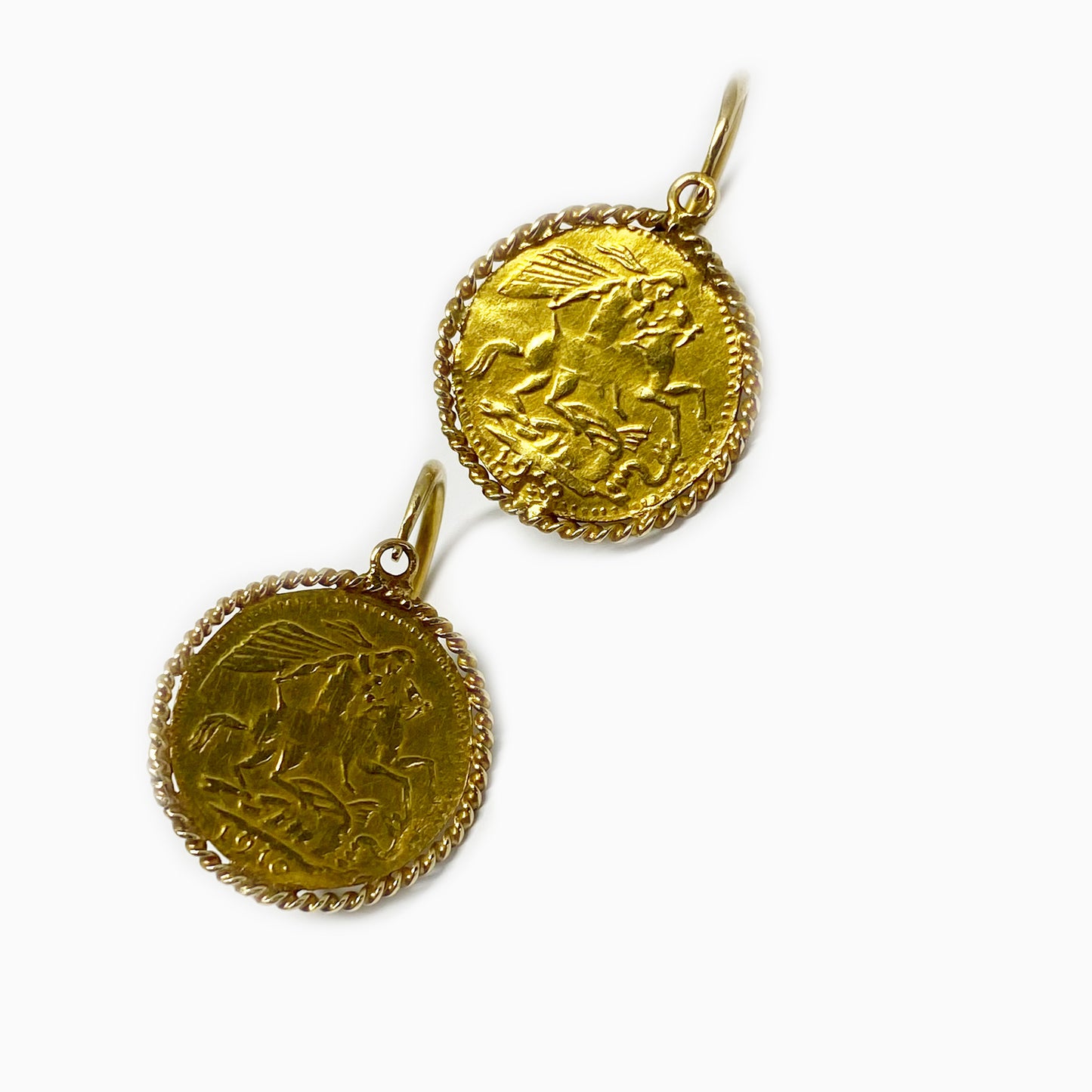 Vintage 14k Gold St George Victoria Veiled Head Coin Earrings, 1960s Gold Coin earrings 14 ct gold, Revival Half Sovereign Jewellery