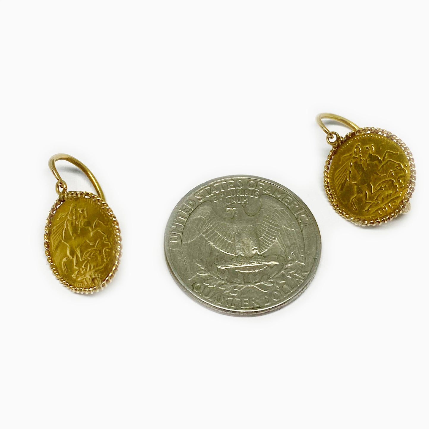 Vintage 14k Gold St George Victoria Veiled Head Coin Earrings, 1960s Gold Coin earrings 14 ct gold, Revival Half Sovereign Jewellery