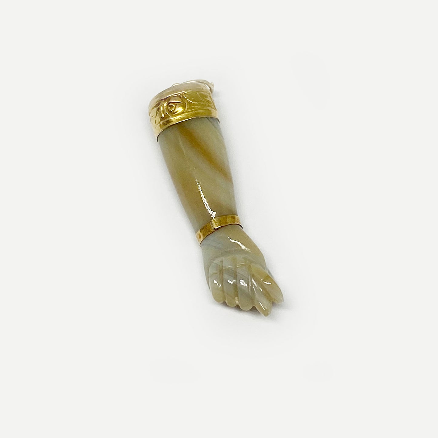 Vintage Agate Figa Hand, 9K Gold, Mano Fico, Hand Charm, Carved Agate Talisman, 1950s Hand Pendant, 9 ct Gold Pendant, Figa Charm, Stone