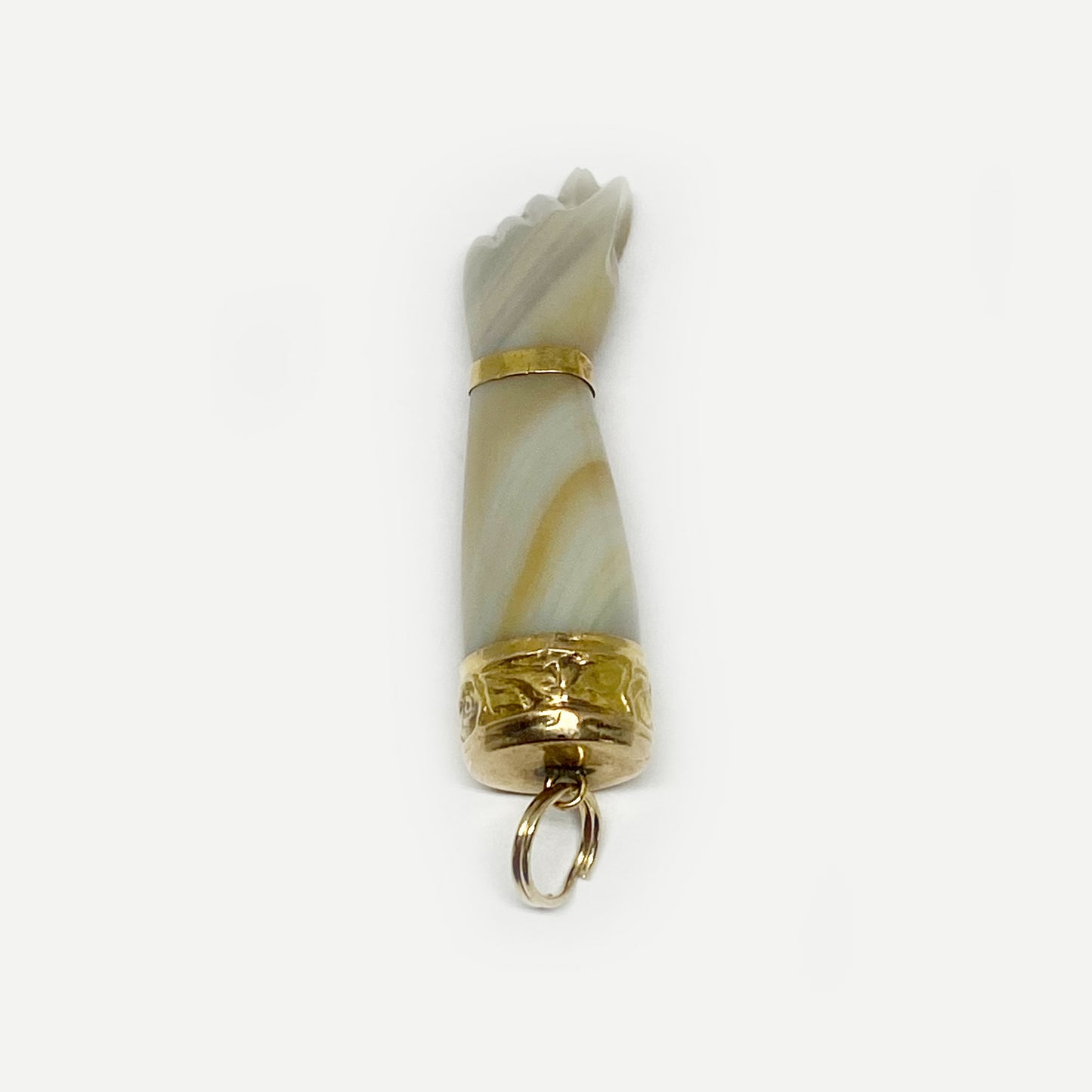 Vintage Agate Figa Hand, 9K Gold, Mano Fico, Hand Charm, Carved Agate Talisman, 1950s Hand Pendant, 9 ct Gold Pendant, Figa Charm, Stone