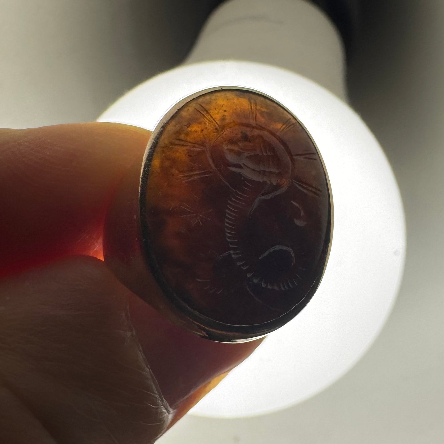 Antique 18K Gold Chnoubis Sard Intaglio Ring, Rare Double-Sided Lion Serpent Talisman, Greco-Egyptian Signet, Size 8