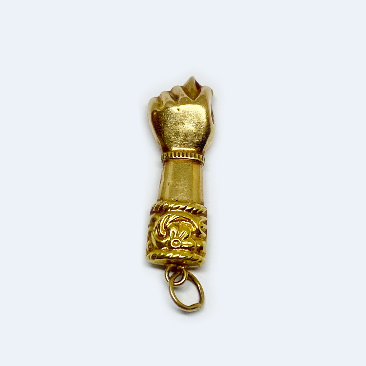 Antique 18k Gold Puffed Figa Charm, Ruby Nails