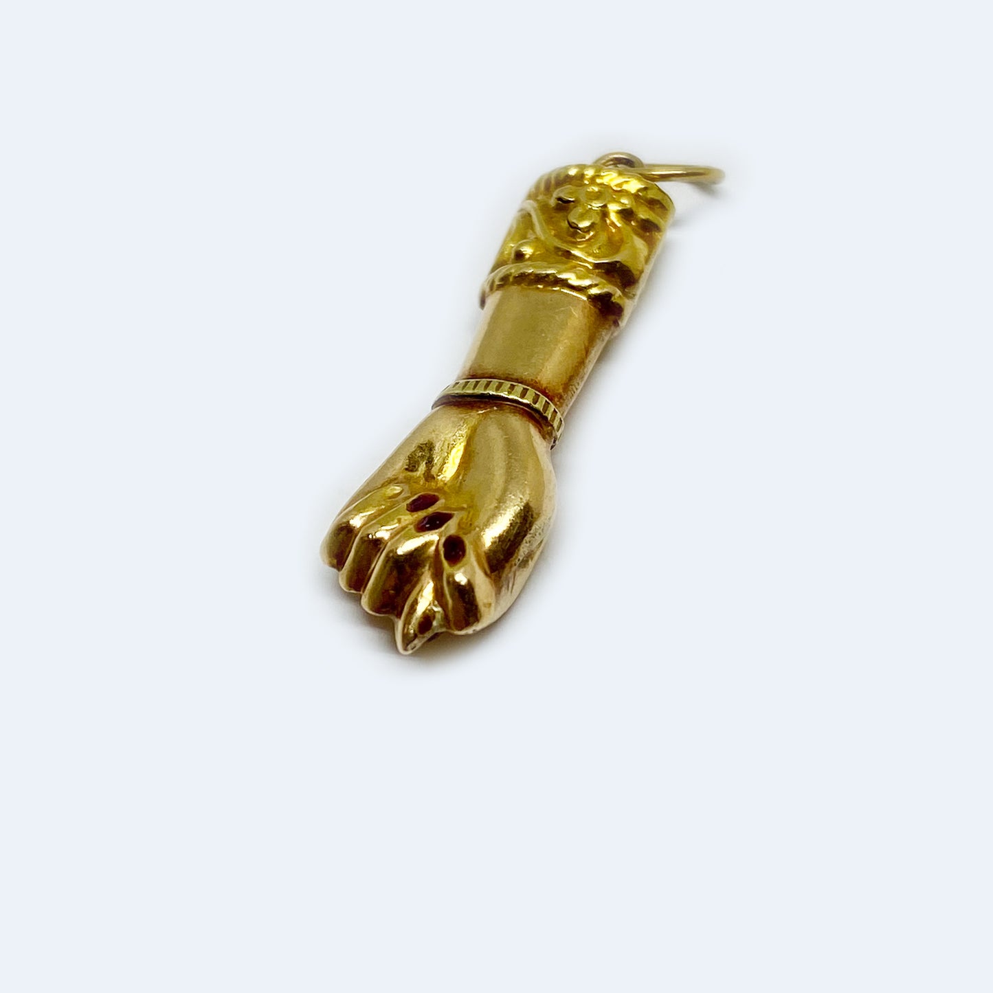 Antique 18k Gold Puffed Figa Charm, Ruby Nails