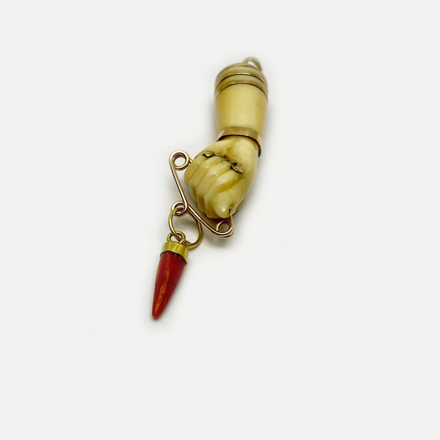 Antique 18K Gold Figa Charm, 9k Gold Coral Corno Tooth