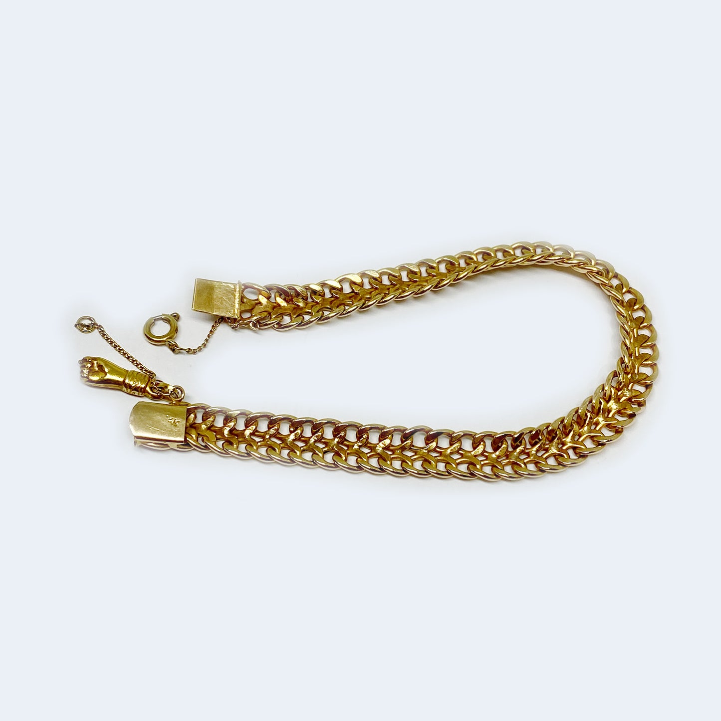 Vintage 18k Gold Figa Charm Bracelet, 18 ct Gold Braided Bracelet