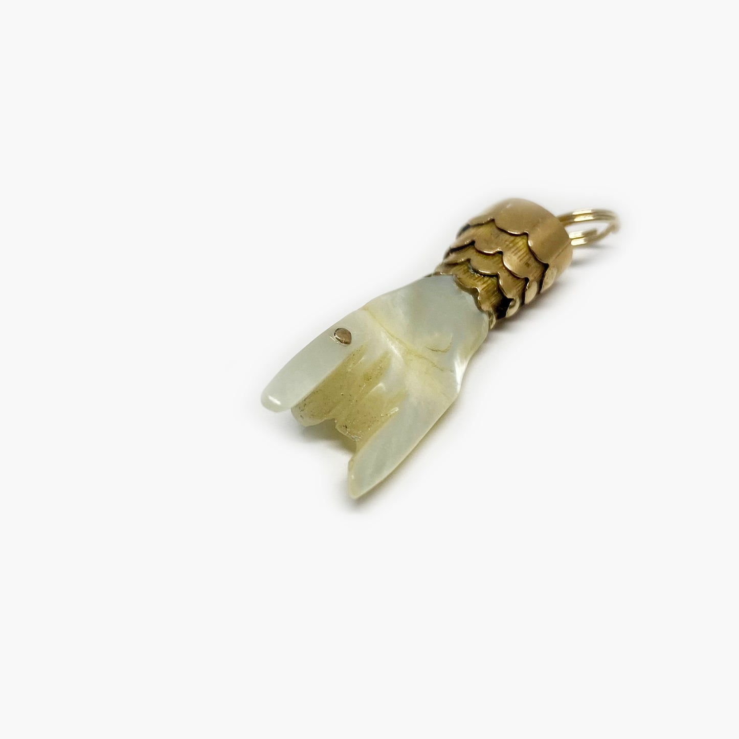 Antique 14k Gold Mother of Pearl Horned Hand Figa Charm