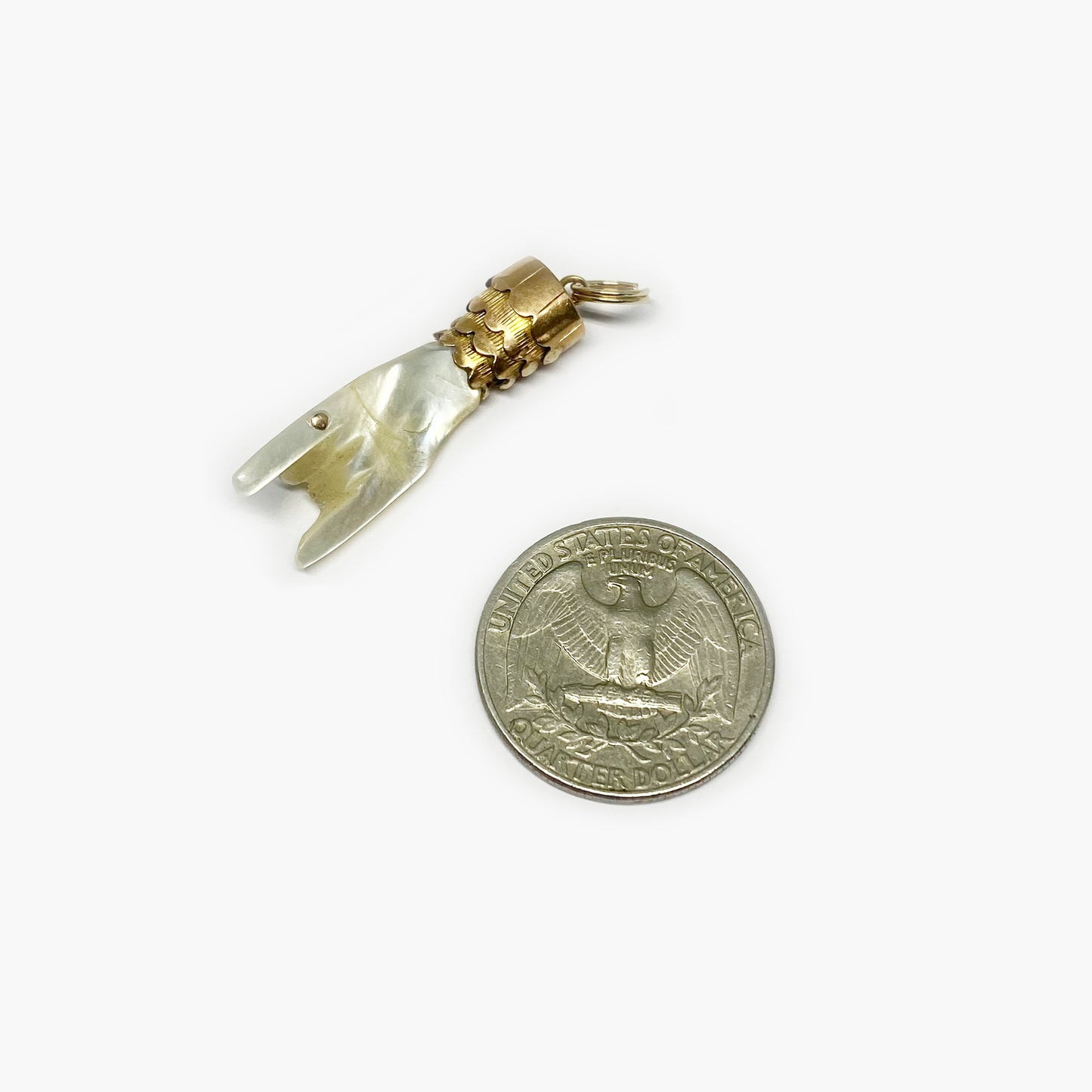 Antique 14k Gold Mother of Pearl Horned Hand Figa Charm
