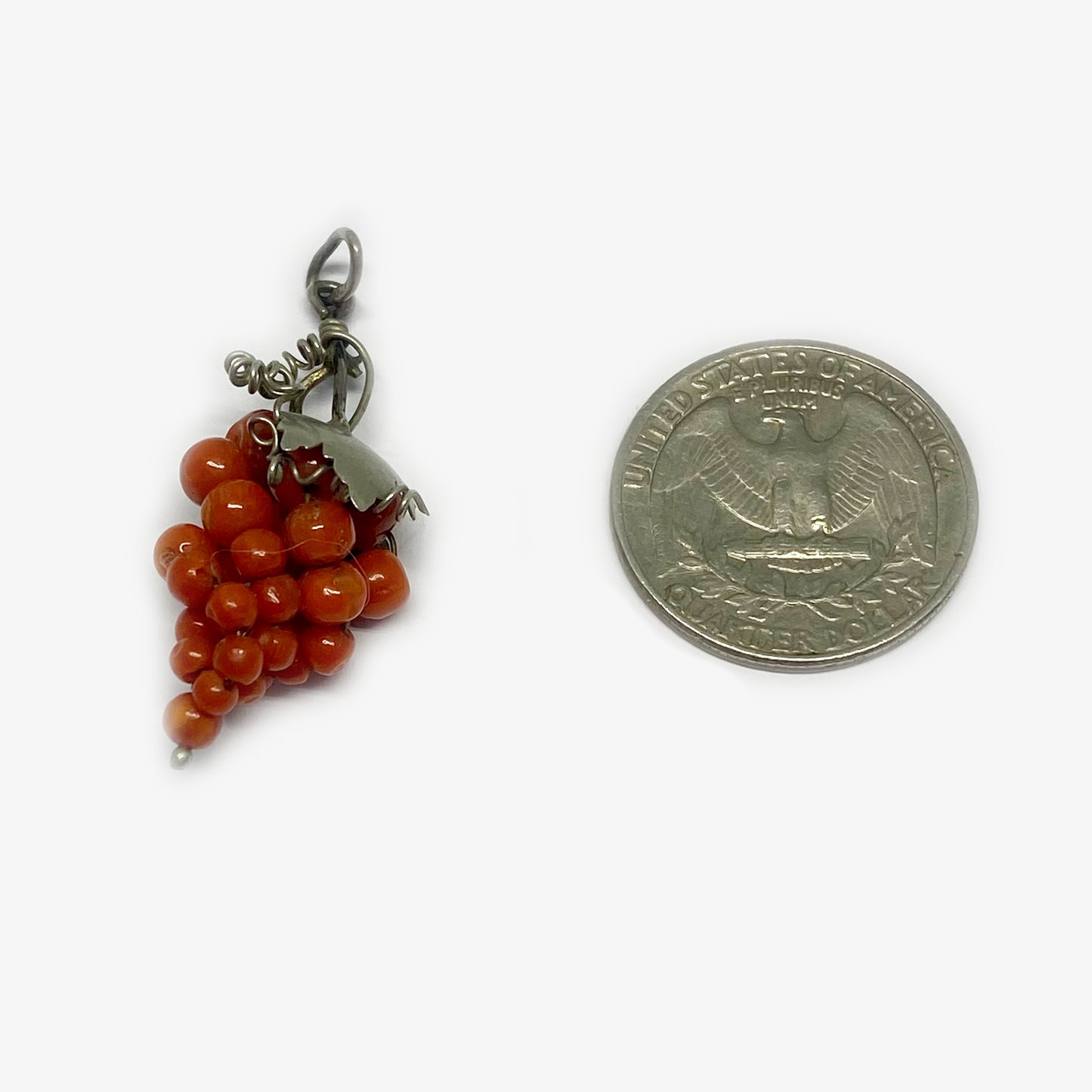 Antique Coral Grape Silver Pendant,