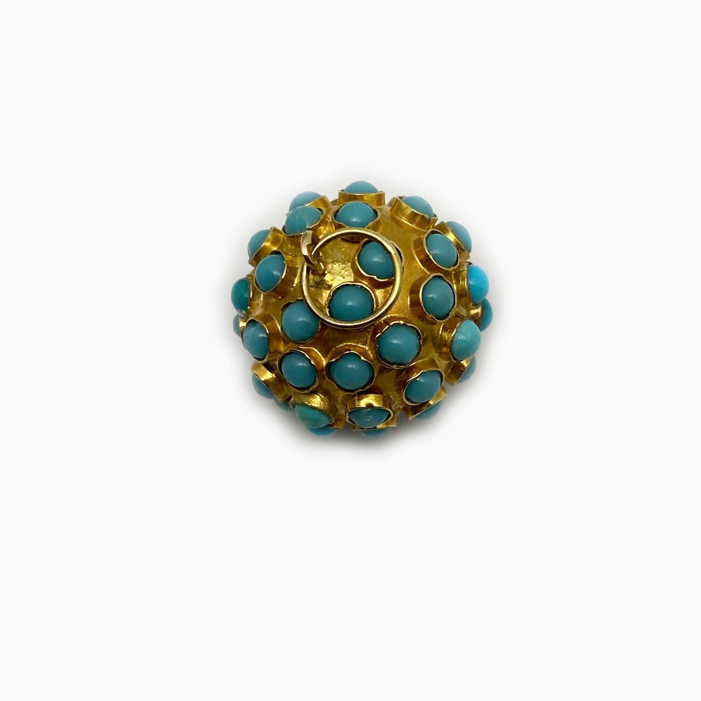 Vintage 18k Gold Sputnik Charm Pendant, Estate Turquoise 18 ct Gold Orb Charm, 1950/60s Ball Charm, Turquoise Pendant 3d Sphere Gold Charm