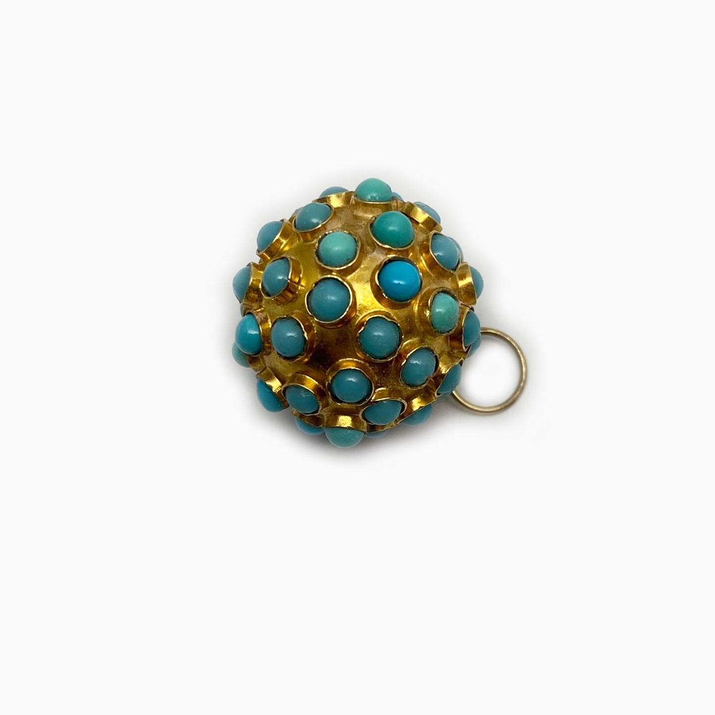 Vintage 18k Gold Sputnik Charm Pendant, Estate Turquoise 18 ct Gold Orb Charm, 1950/60s Ball Charm, Turquoise Pendant 3d Sphere Gold Charm