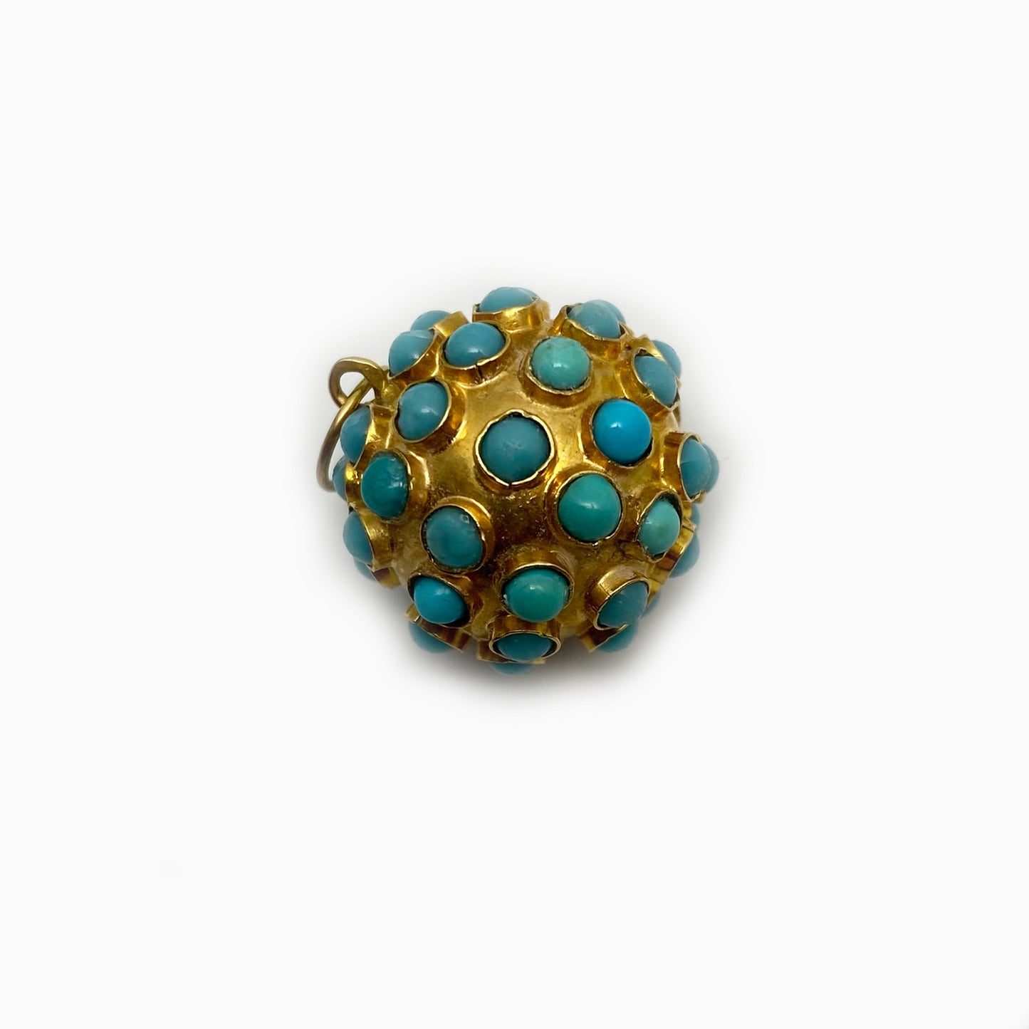 Vintage 18k Gold Sputnik Charm Pendant, Estate Turquoise 18 ct Gold Orb Charm, 1950/60s Ball Charm, Turquoise Pendant 3d Sphere Gold Charm