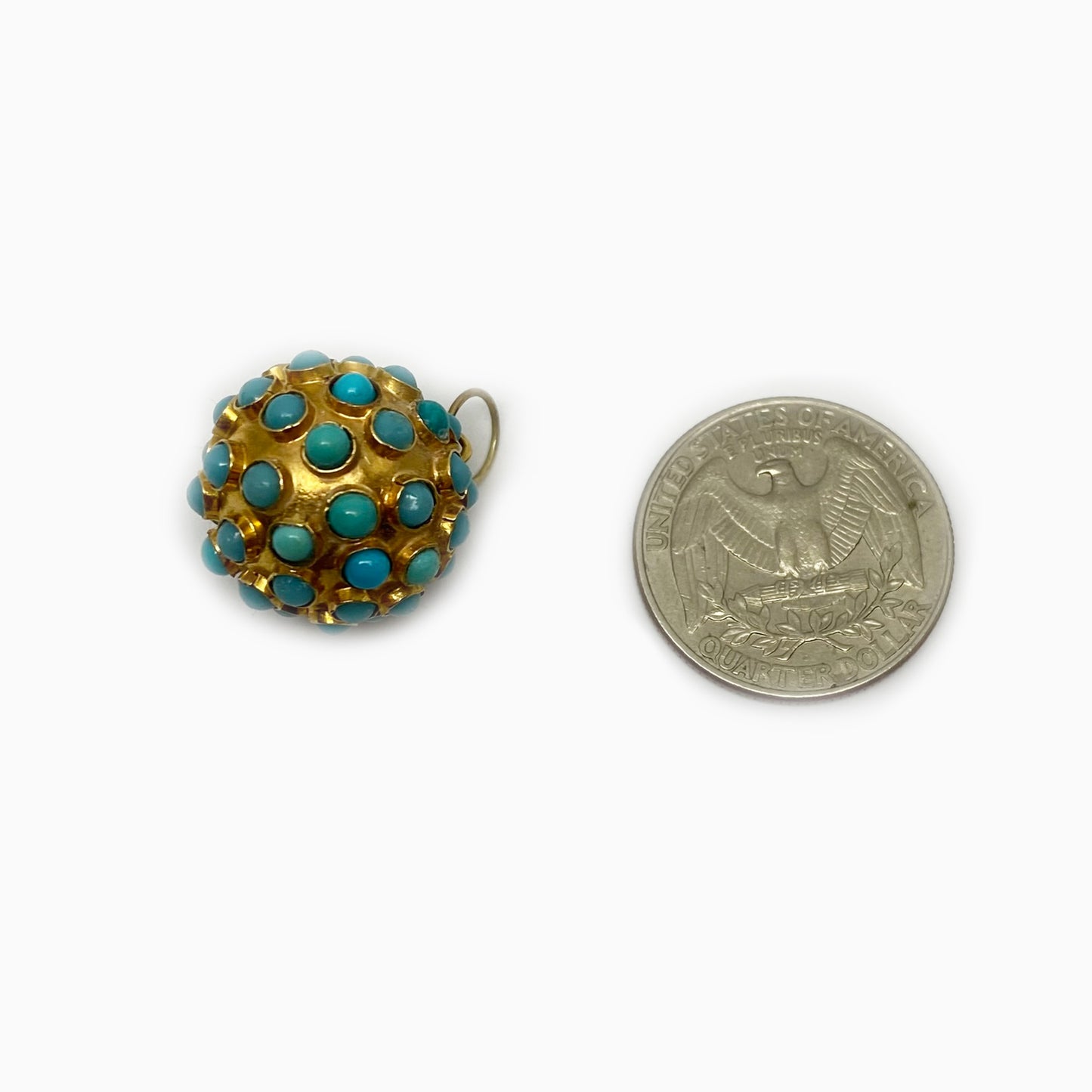 Vintage 18k Gold Sputnik Charm Pendant, Estate Turquoise 18 ct Gold Orb Charm, 1950/60s Ball Charm, Turquoise Pendant 3d Sphere Gold Charm