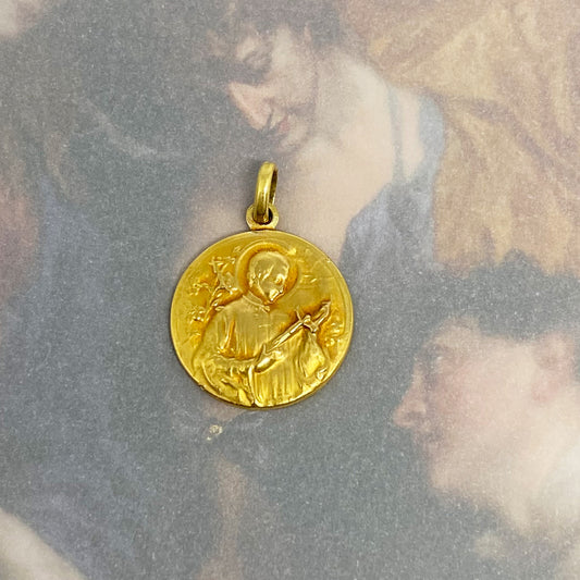 18k Gold Antique Religious Medal, 18k Gold Saint Francis of Assisi Pendant