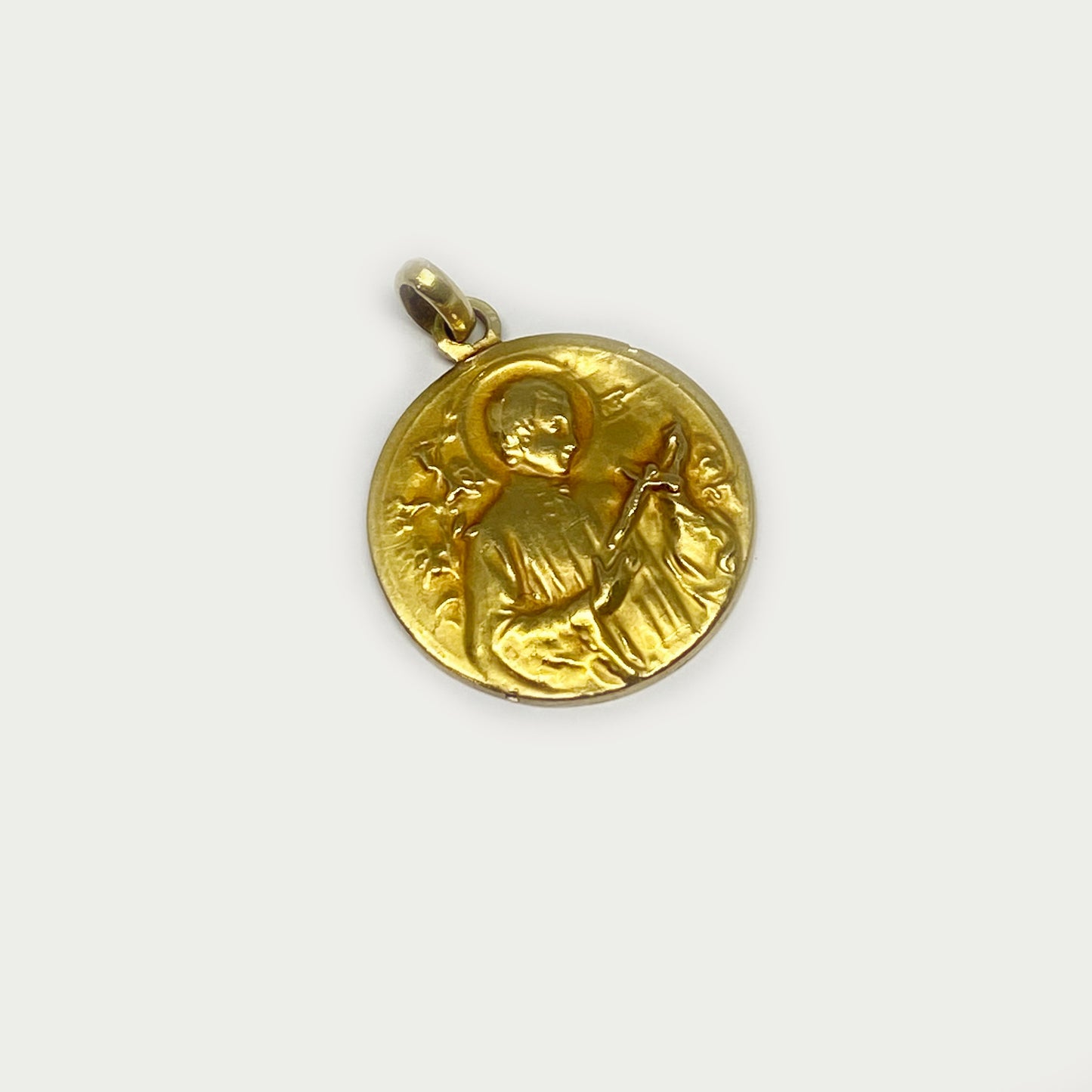 18k Gold Antique Religious Medal, 18k Gold Saint Francis of Assisi Pendant