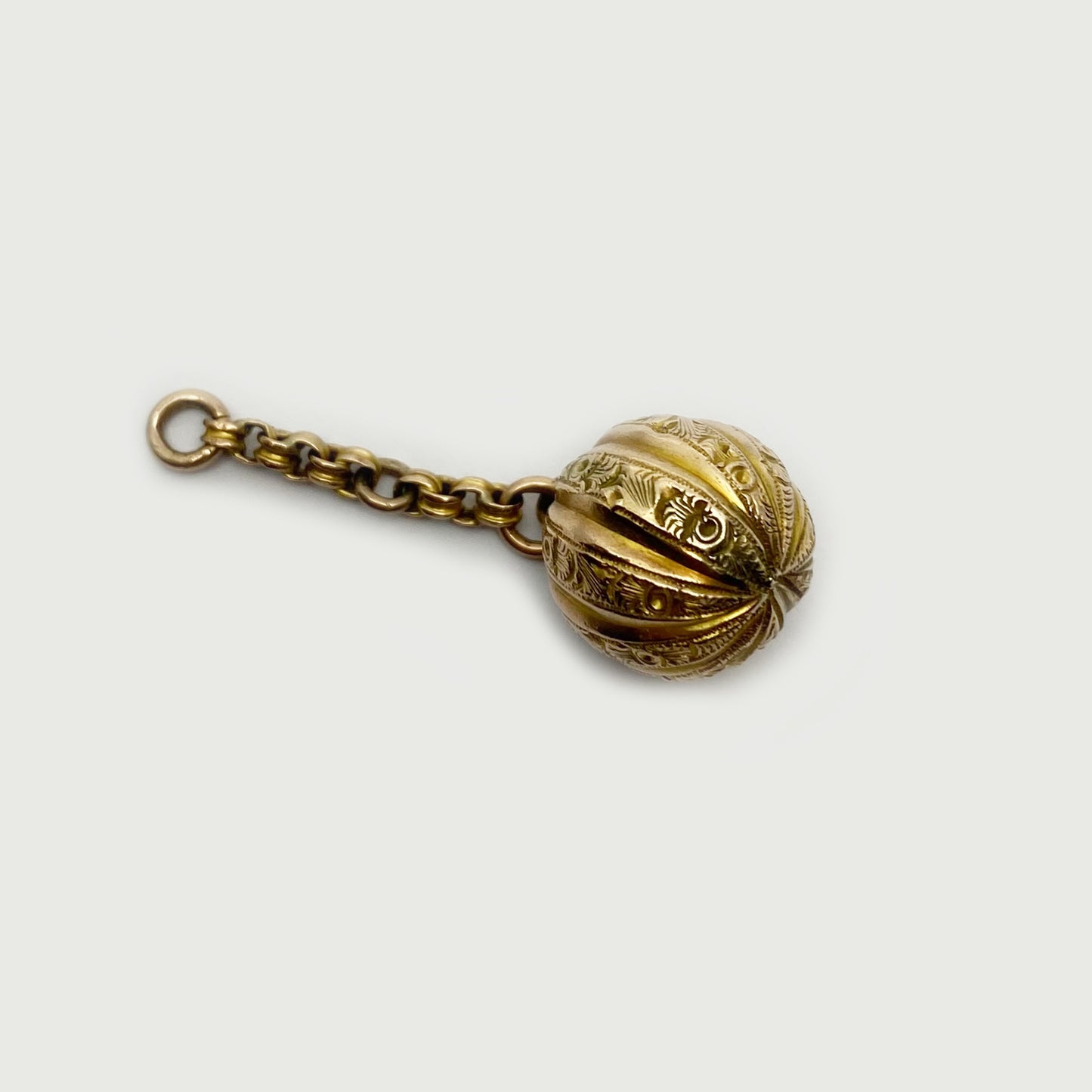 Antique Victorian 9k Gold Decorative Ball Charm Victorian Chased 9ct Rose Gold Ball Orb Sphere Pendant, Gold Ball Fob, Sphere Fob