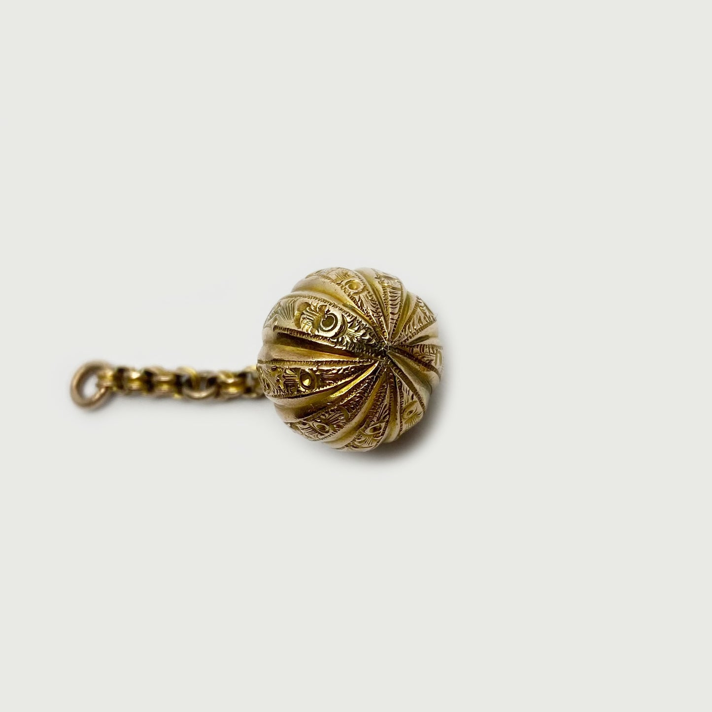 Antique Victorian 9k Gold Decorative Ball Charm Victorian Chased 9ct Rose Gold Ball Orb Sphere Pendant, Gold Ball Fob, Sphere Fob