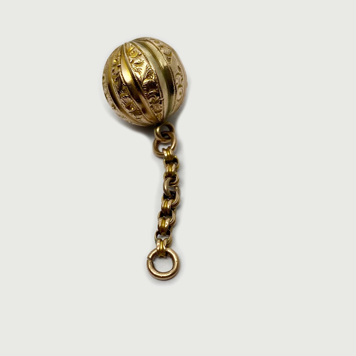 Antique Victorian 9k Gold Decorative Ball Charm Victorian Chased 9ct Rose Gold Ball Orb Sphere Pendant, Gold Ball Fob, Sphere Fob