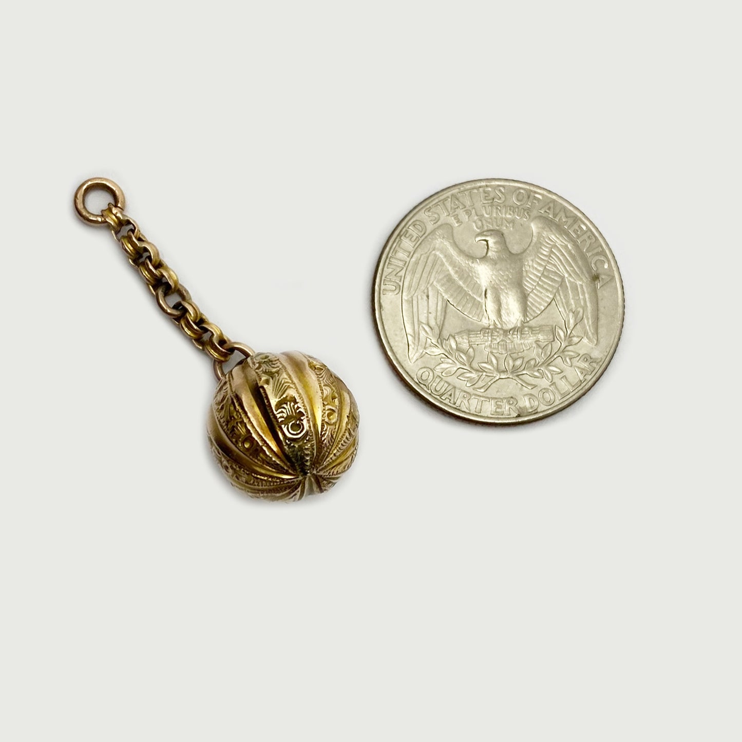 Antique Victorian 9k Gold Decorative Ball Charm Victorian Chased 9ct Rose Gold Ball Orb Sphere Pendant, Gold Ball Fob, Sphere Fob