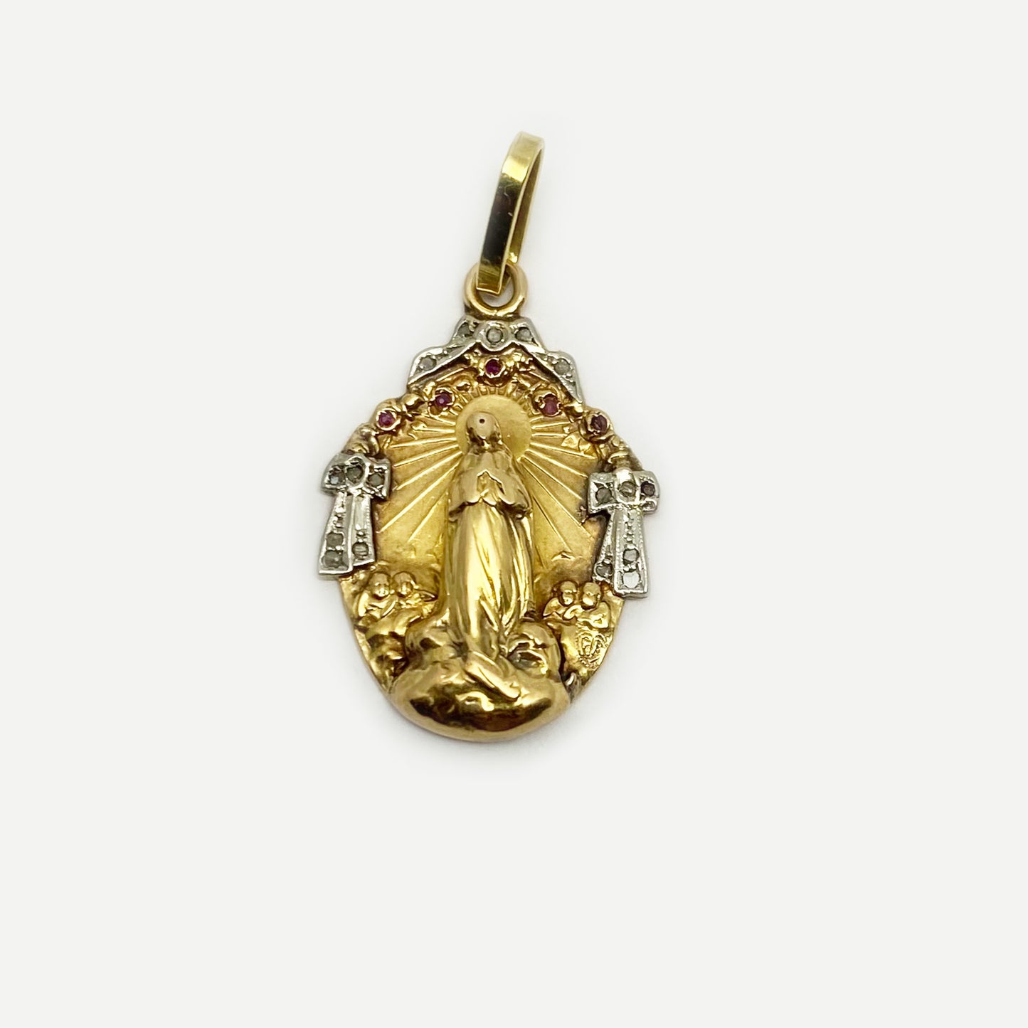 Antique 18k Gold Religious Medal, Art Nouveau, Our Lady Medal Pendant, 18 ct Gold, Portuguese Religious Medal, Catholic, Christian