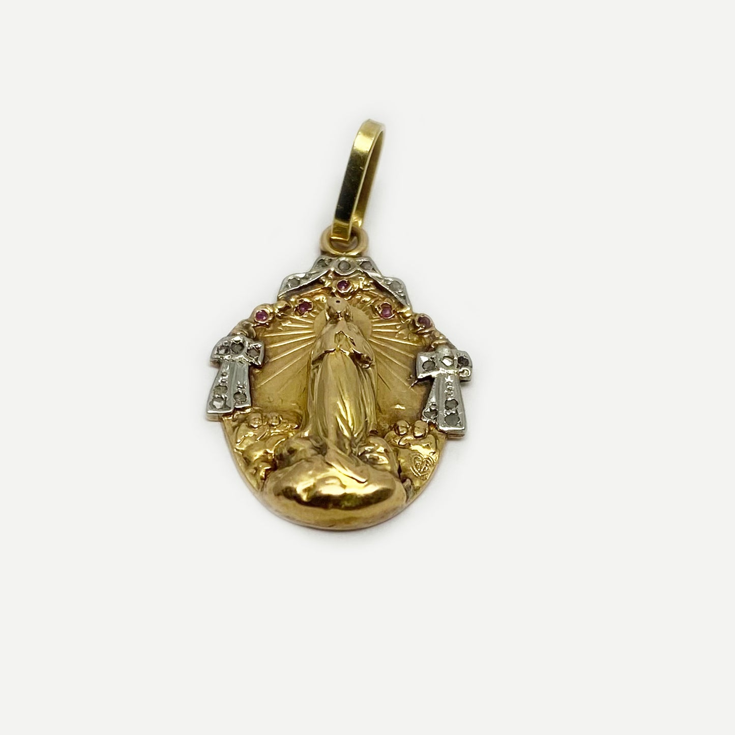 Antique 18k Gold Religious Medal, Art Nouveau, Our Lady Medal Pendant, 18 ct Gold, Portuguese Religious Medal, Catholic, Christian