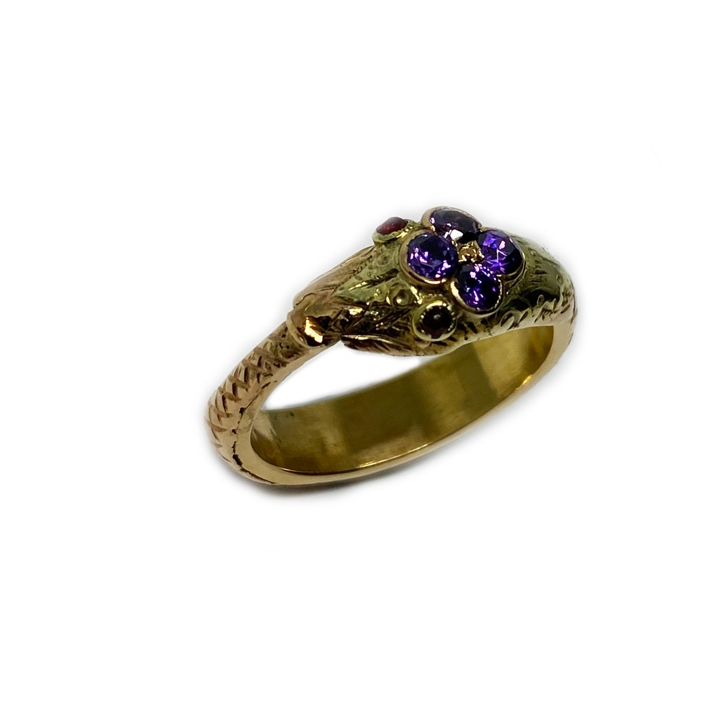 Victorian 18k Gold Snake Ring, Amethyst, Rubellite Serpent Ring 18 ct Gold, 19th Century Viper Ring, Snake Jewelry, Ouroboros, Eternal