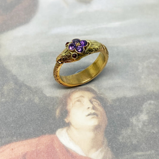 Victorian 18k Gold Snake Ring, Amethyst, Rubellite Serpent Ring 18 ct Gold, 19th Century Viper Ring, Snake Jewelry, Ouroboros, Eternal