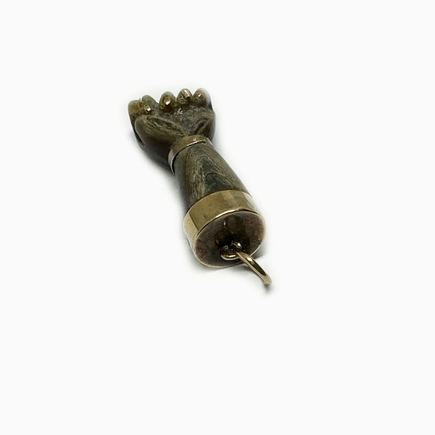 Antique 10k Figa Hand, Stained Horn Pendant, Lucky Charm, 1940s, Mano Fico, Figa Charm, Amulet, Evil Eye, 10 ct Gold, Vintage Hand Jewelry