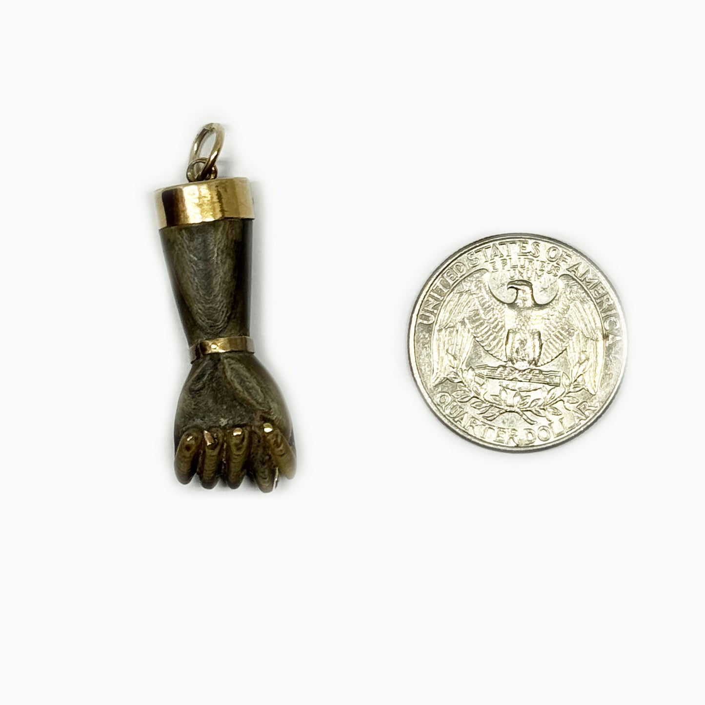 Antique 10k Figa Hand, Stained Horn Pendant, Lucky Charm, 1940s, Mano Fico, Figa Charm, Amulet, Evil Eye, 10 ct Gold, Vintage Hand Jewelry